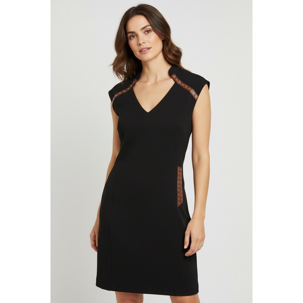 Cache Sheath Dress Black LBD‎ Y2K Corset Lace Faux Wrap Size 12 Cocktail  NWOT